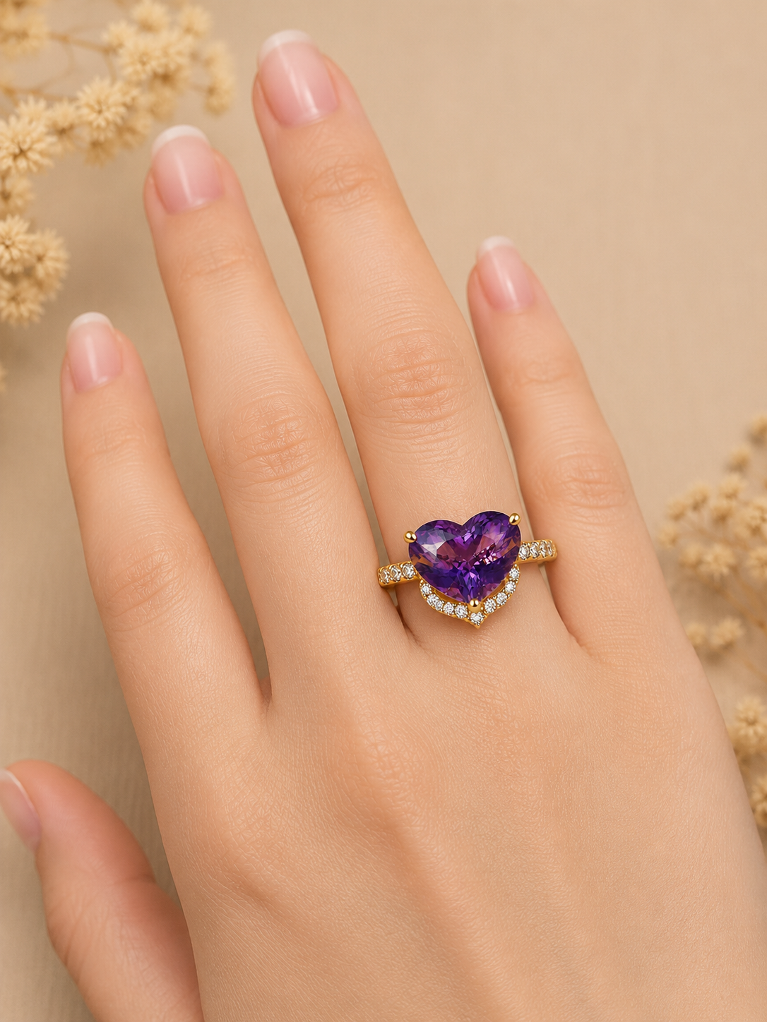 Amethyst & Diamond Hearts' Ring - 3